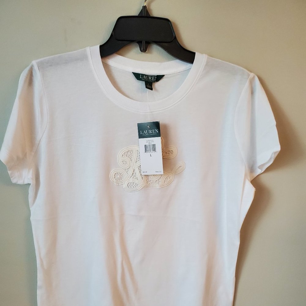 LAUREN RALPH LAUREN EMBROIDERED MONOGRAM T- SHIRT - Picture 2 of 9